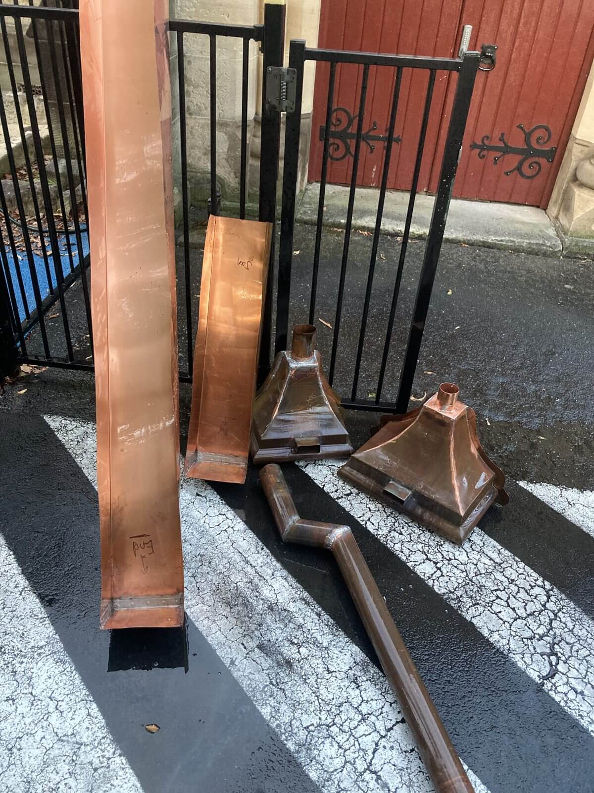 Refurbished copper rain heads and downpipes ready to install